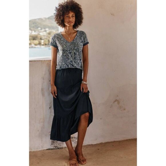 J. Jill Tiered Maxi Skirt In Navy Blue - Picture 1 of 12